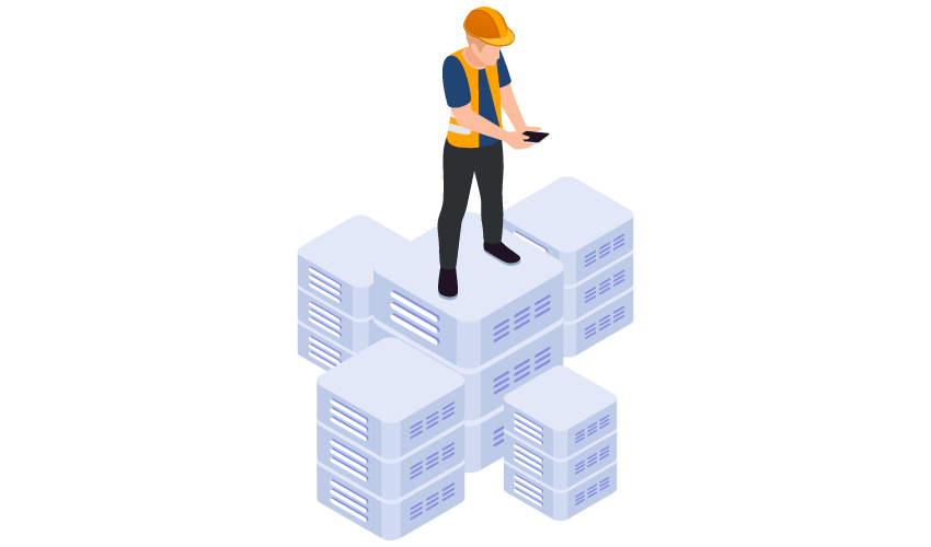 Imagem vetorial isométrica representando um homem sob um banco de dados