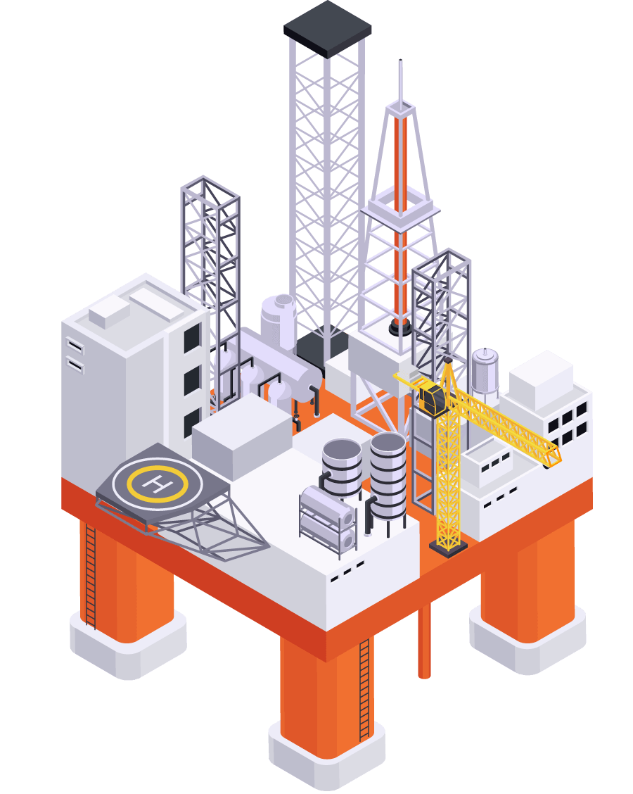 Ilustração de um local de campo de uma plataforma de refinaria 