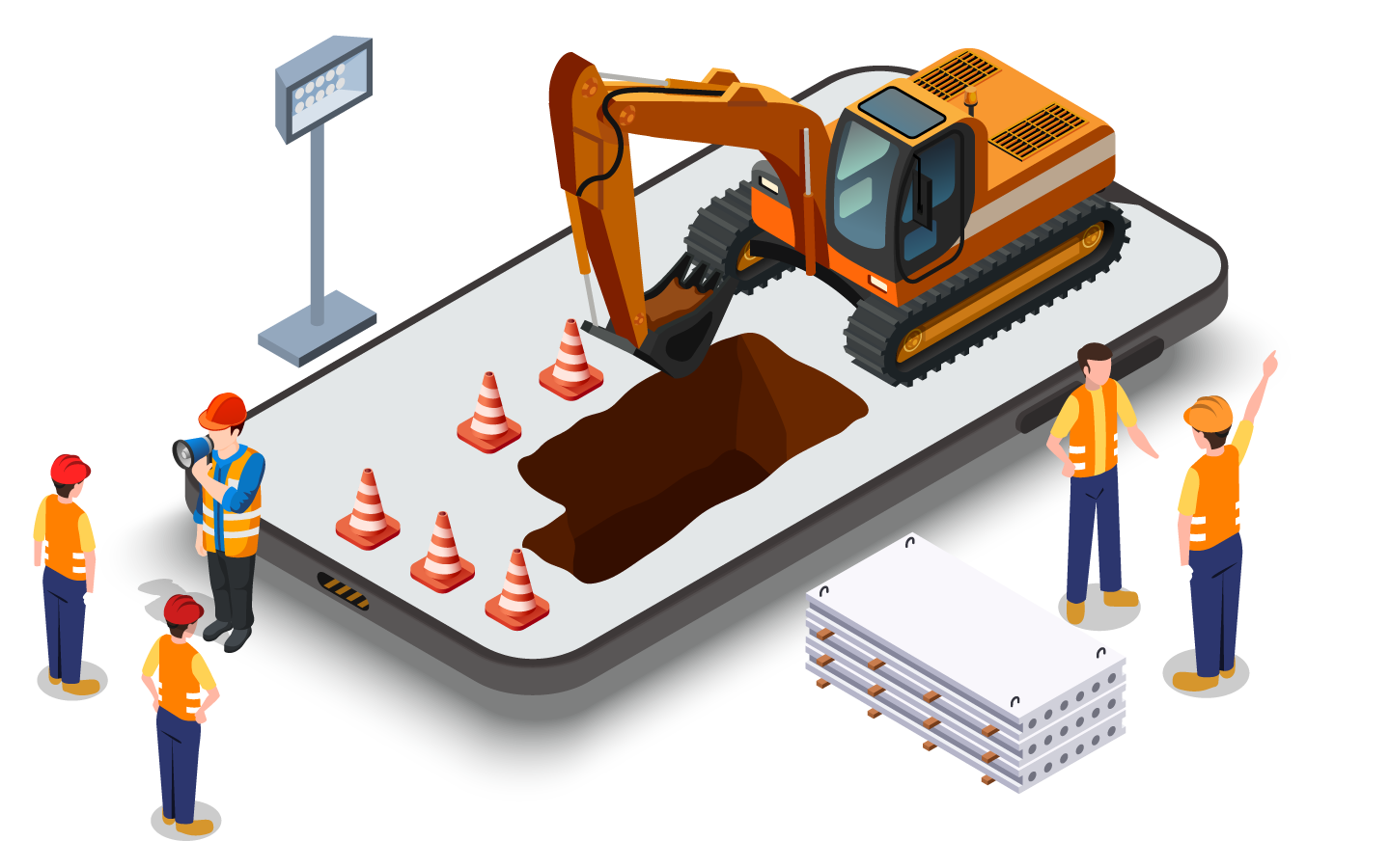 Imagem vetorial do aplicativo RDOWEB em uma escavação com sinalização
