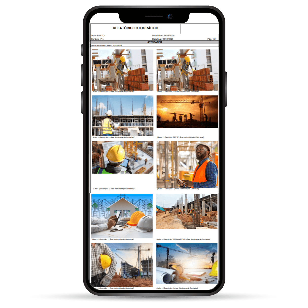 Tela dos anexos gerados pelo relatório fotográfico do aplicativo RDOWEB