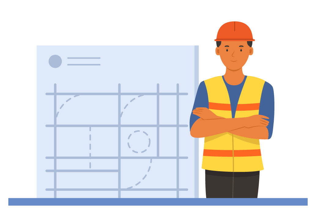 Desenho vetorial de topógrafo com colete sinalizador sobre gráfico
