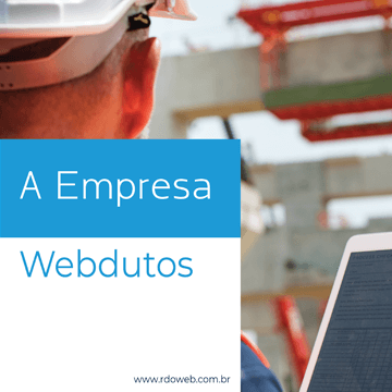 Capa da apresentação da empresa Webdutos, com homem de costas usando capacete branco enquanto segura tablet.