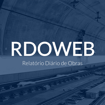 Capa da apresentação de recursos, com trecho de trilhos de trem sob filtro azul e logo em branco do RDOWEB.